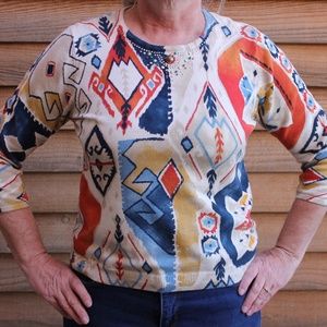 Alfred Dunner Tribal Print Embellished Sweater